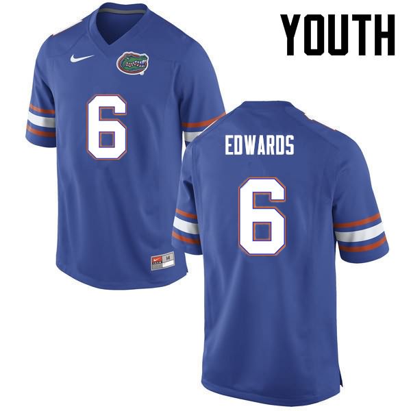 NCAA Florida Gators Brian Edwards Youth #6 Nike Blue Stitched Authentic College Football Jersey MVS2164YU